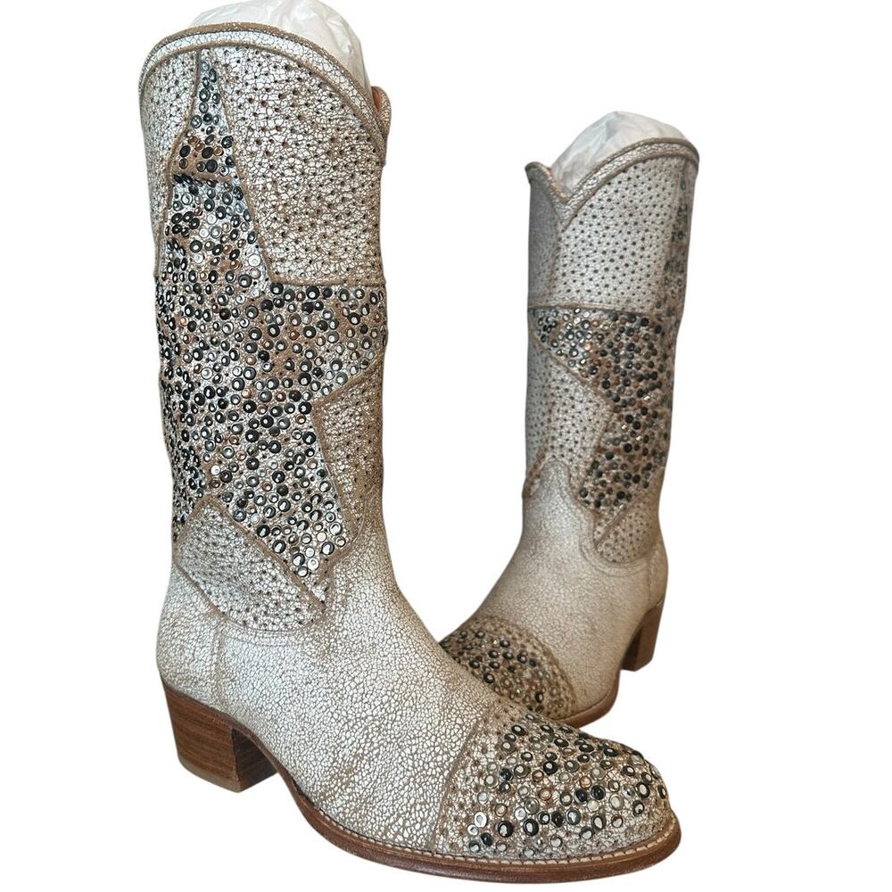 Frye Vintage Deborah White Studded Star Mid Calf Y2K Western Boots Size 7.5 - Picture 13 of 13